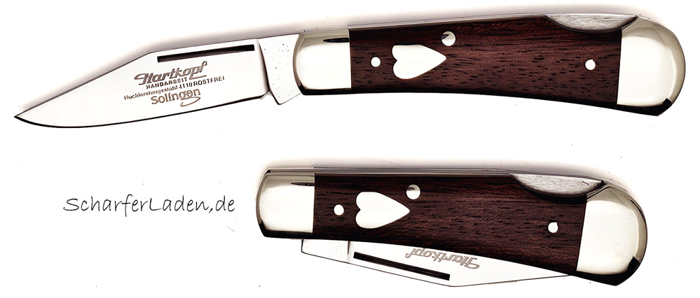 291 HARTKOPF Pocket knife redwood 1-piece with heart engraving plate