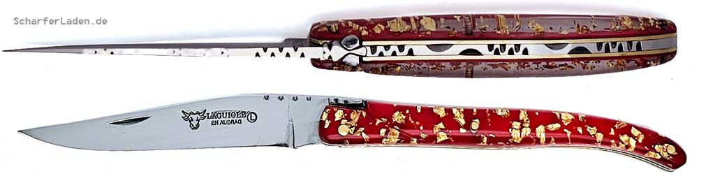 LAGUIOLE EN AUBRAC Model PAILLETTE OR Pocket knife Acrylic RED and gold polished